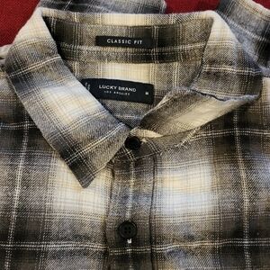 Lucky Brand Men's Black and Gray Plaid Button Down Shirt